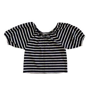 J Crew Mariner Cloth Puff-Sleeve Striped Sligt Cropped Top Heavy Material Sz‎ XS